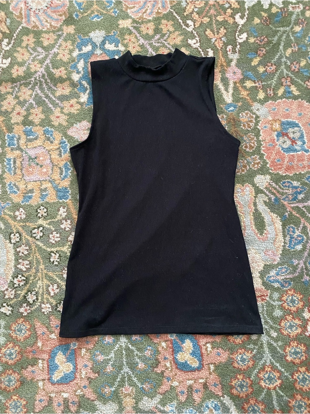 LOFT Black Sleeveless Mock Neck Ribbed Tank